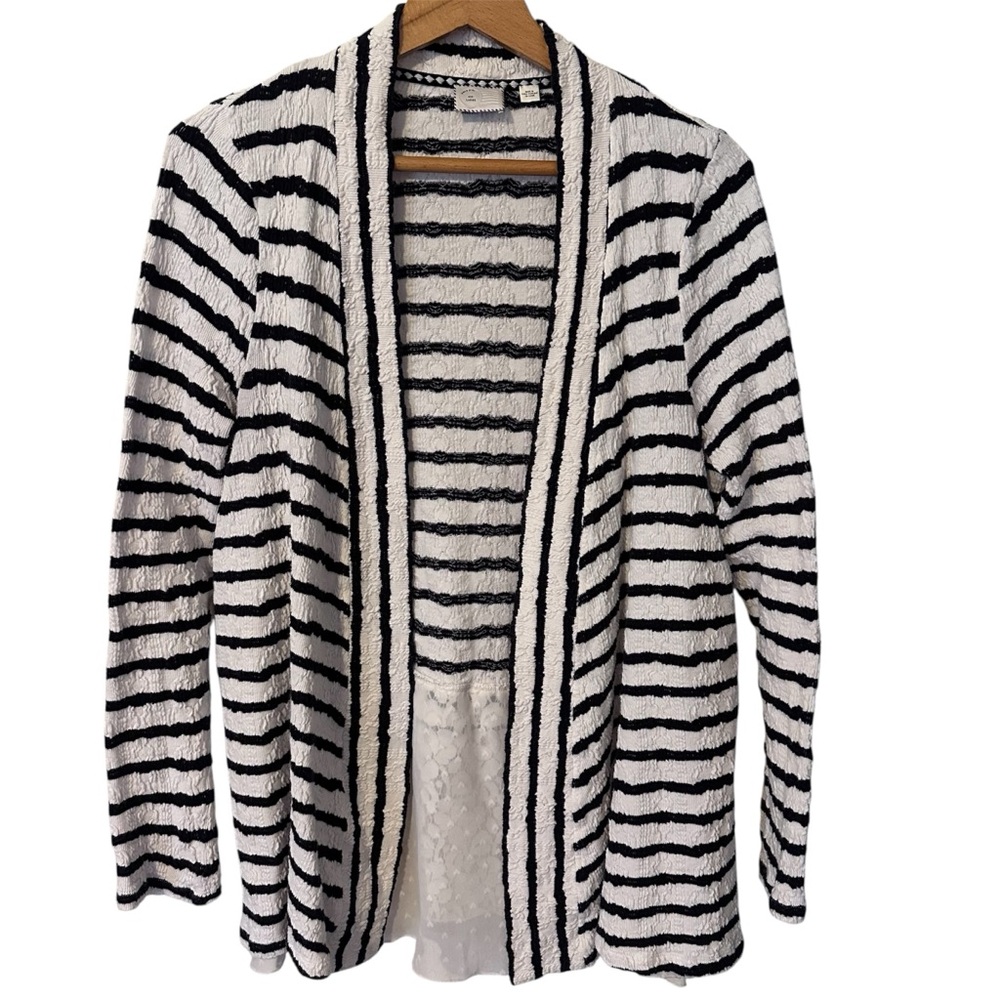 Postmark Anthropologie Striped Lace Trim Mixed Media Cardigan - Large